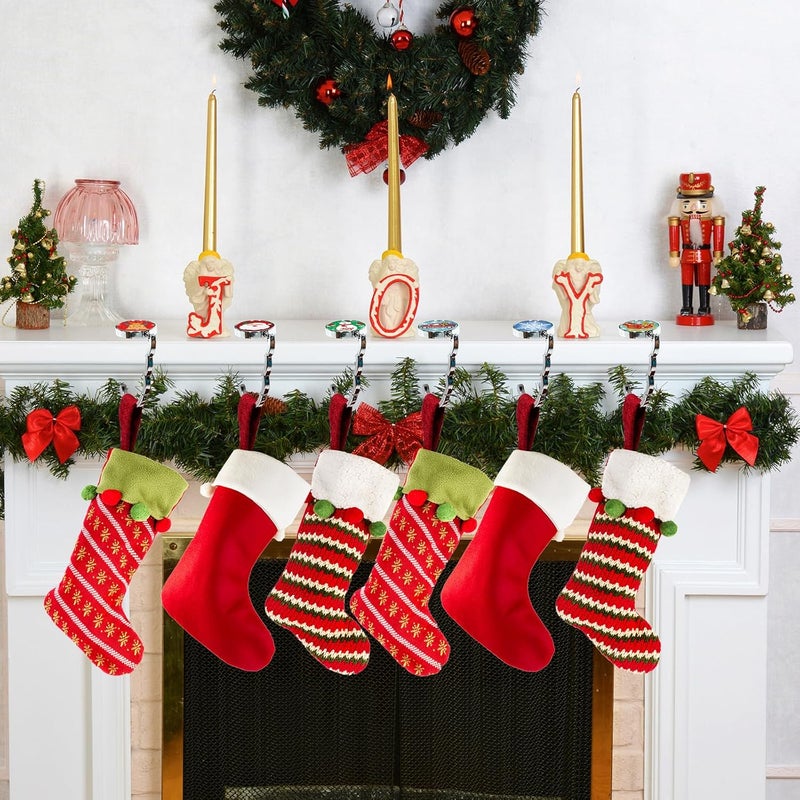 BEAVOING EAVOING Christmas Stocking Holders for Mantle Set 6, Non-Slip & Foldable Mantle Hooks for Stockings Hangers Xmas Mixed Pattern for Fireplace Christmas Decor Party Decoration - Image 2